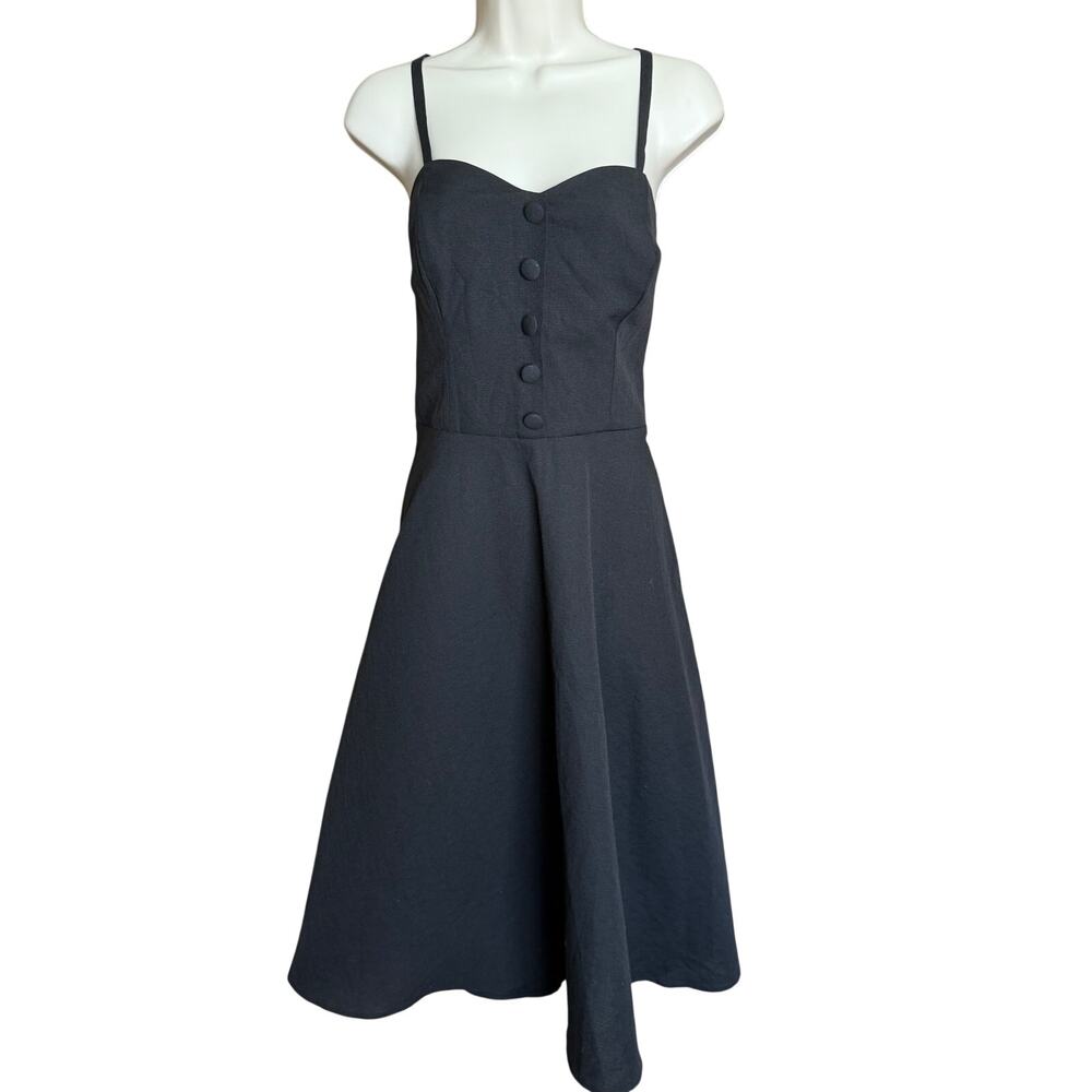 Unique Vintage Black Sleeveless Button Front Swing Dress L NWOT